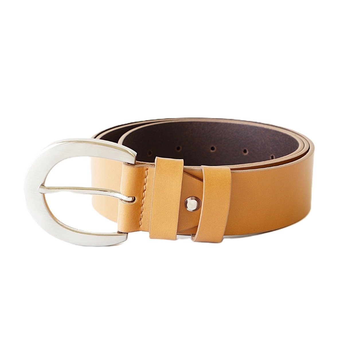 Light tan leather belt for women 4 cm with rounded silver buckle - Noble Belts