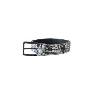 Vintage style black and white patterned leather belt for men, 4cm wide - Noble Belts