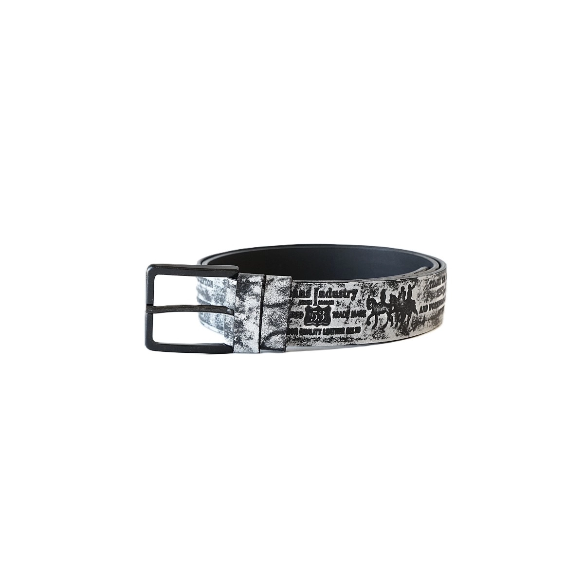 Vintage style black and white patterned leather belt for men, 4cm wide - Noble Belts