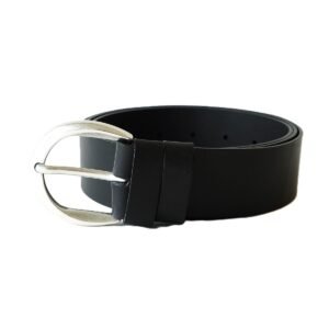Black leather belt for women 4 cm with rounded silver buckle - Noble Belts