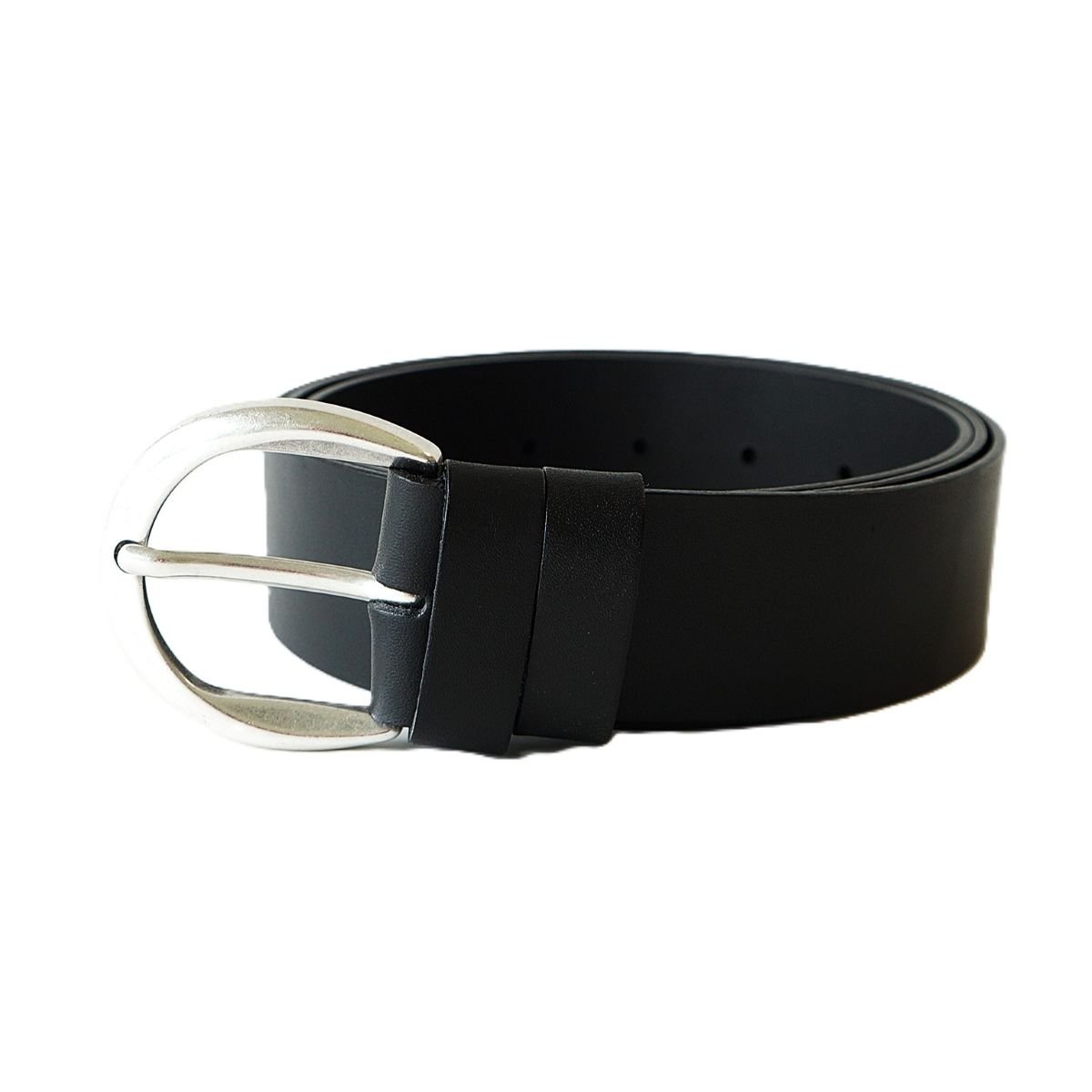 Black leather belt for women 4 cm with rounded silver buckle - Noble Belts