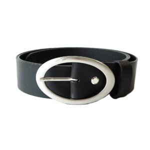 Black leather belt for women 4 cm with oval silver buckle - Noble Belts