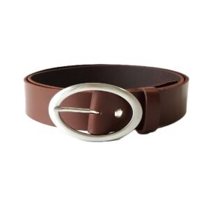 Brown cognac leather belt for women 4 cm with oval silver buckle - Noble Belts