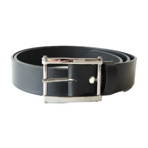 Black leather belt for women, 3.5cm wide with silver buckle - Noble Belts