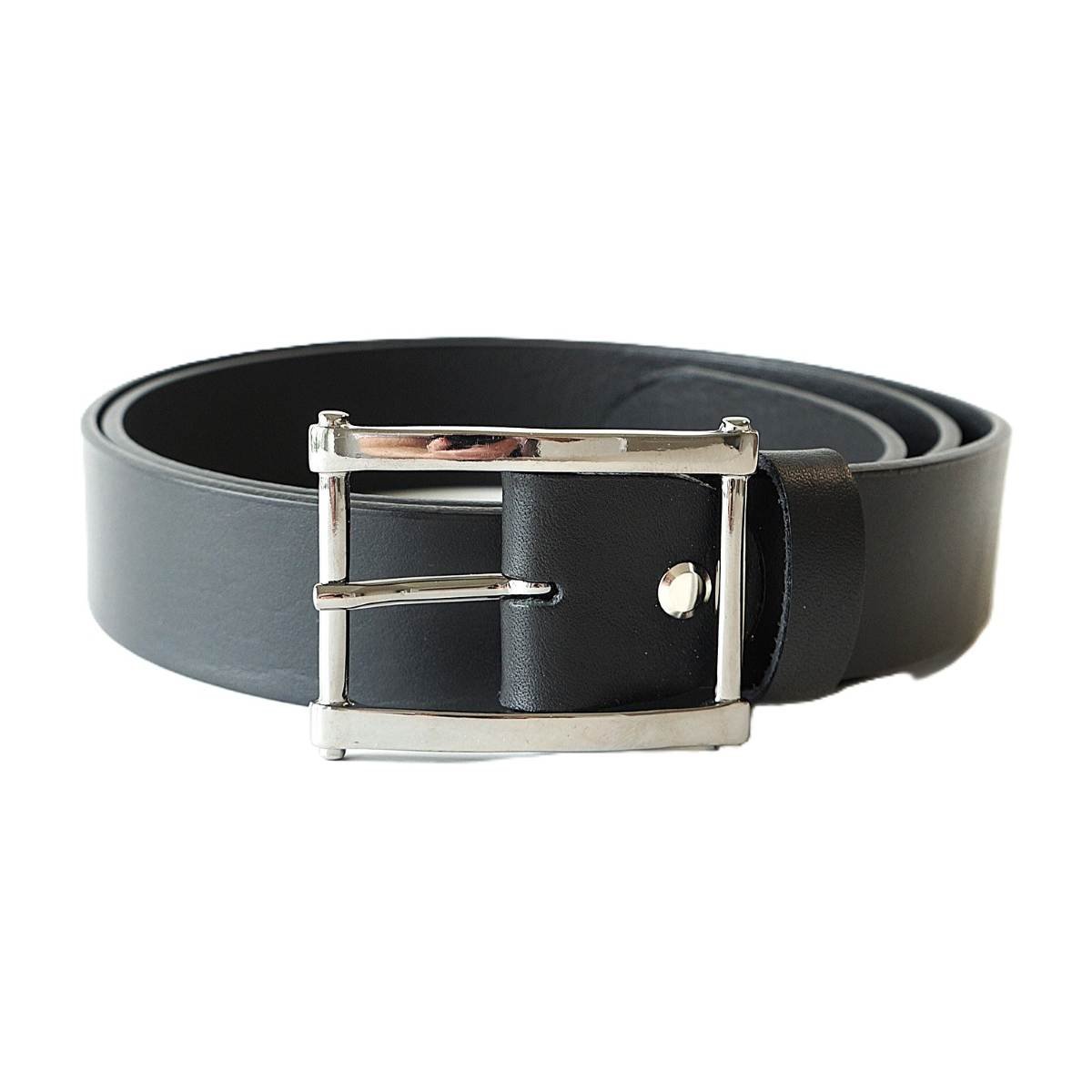Black leather belt for women, 3.5cm wide with silver buckle - Noble Belts