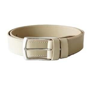 Beige leather belt for men and women with stitched edges, 3.5 cm wide - Noble Belts