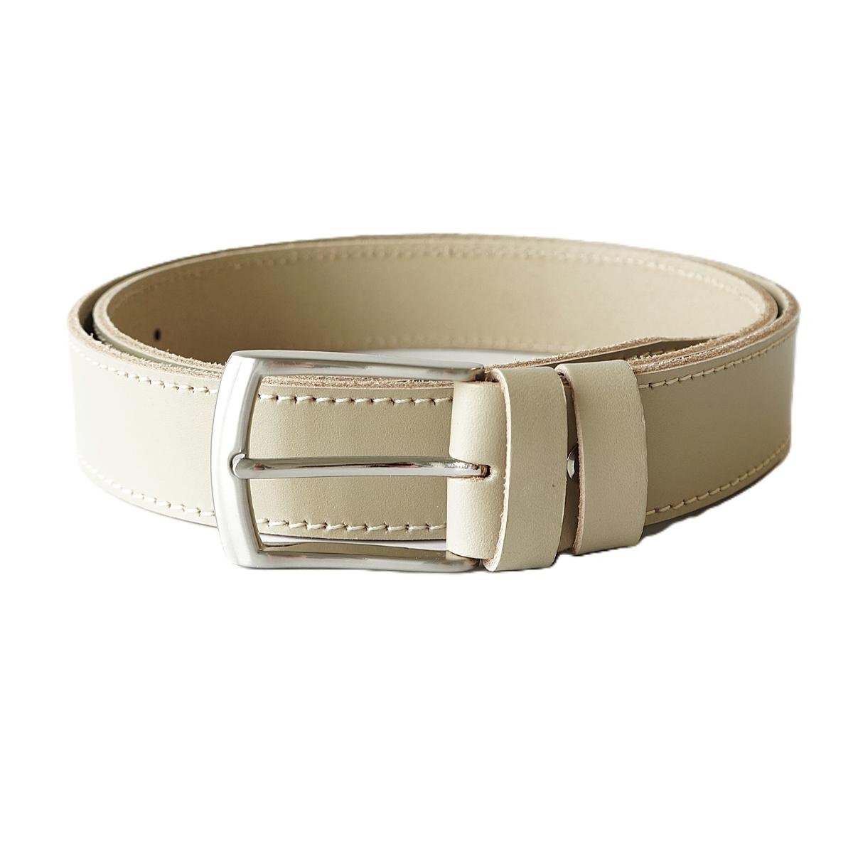 Beige leather belt for men and women with stitched edges, 3.5 cm wide - Noble Belts
