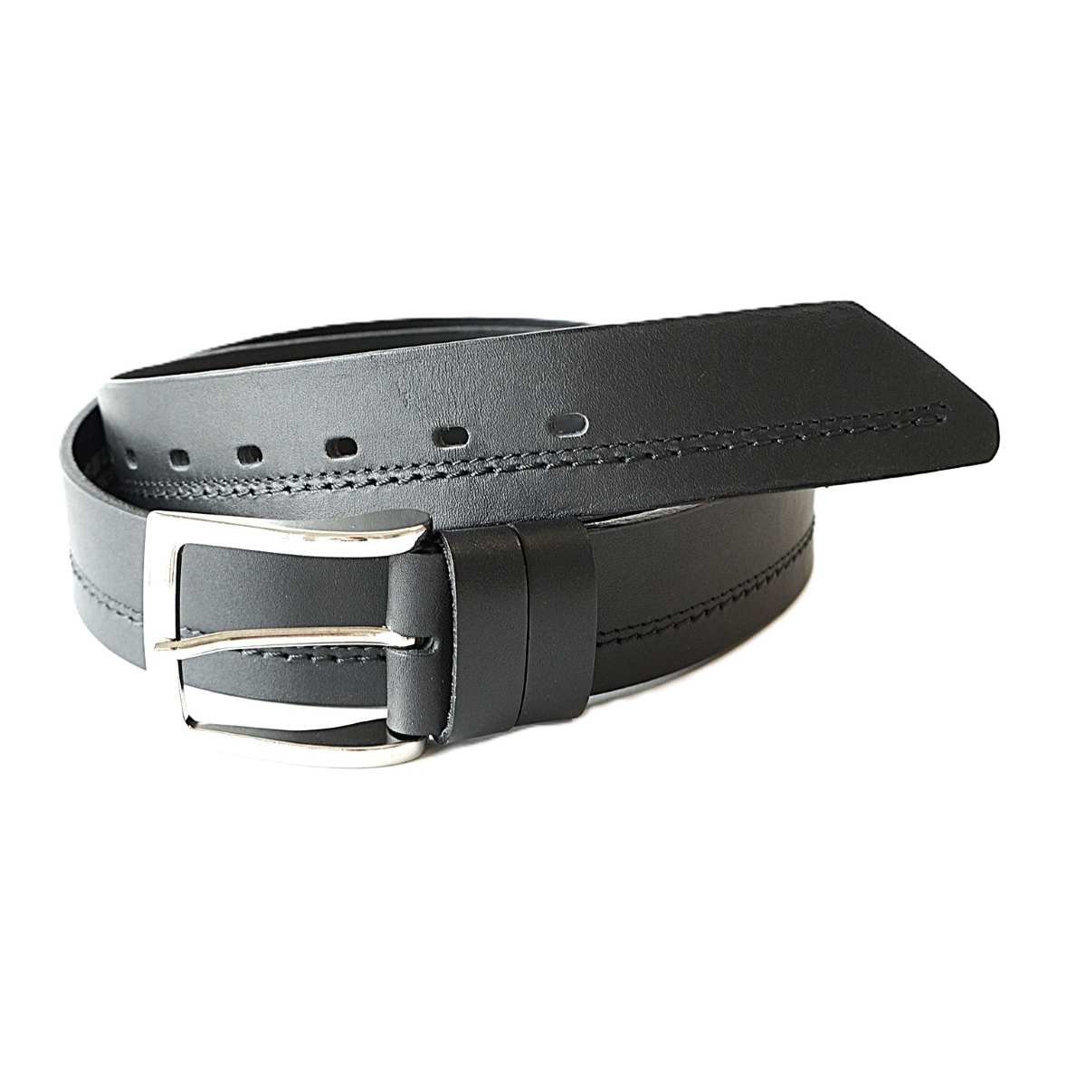 Black men's leather belt with black stitching, 4 cm wide – Noble Belts - buckle and ending