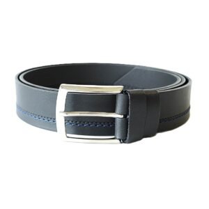 Black men's leather belt with blue contrast stitching, 4 cm wide – Noble Belts