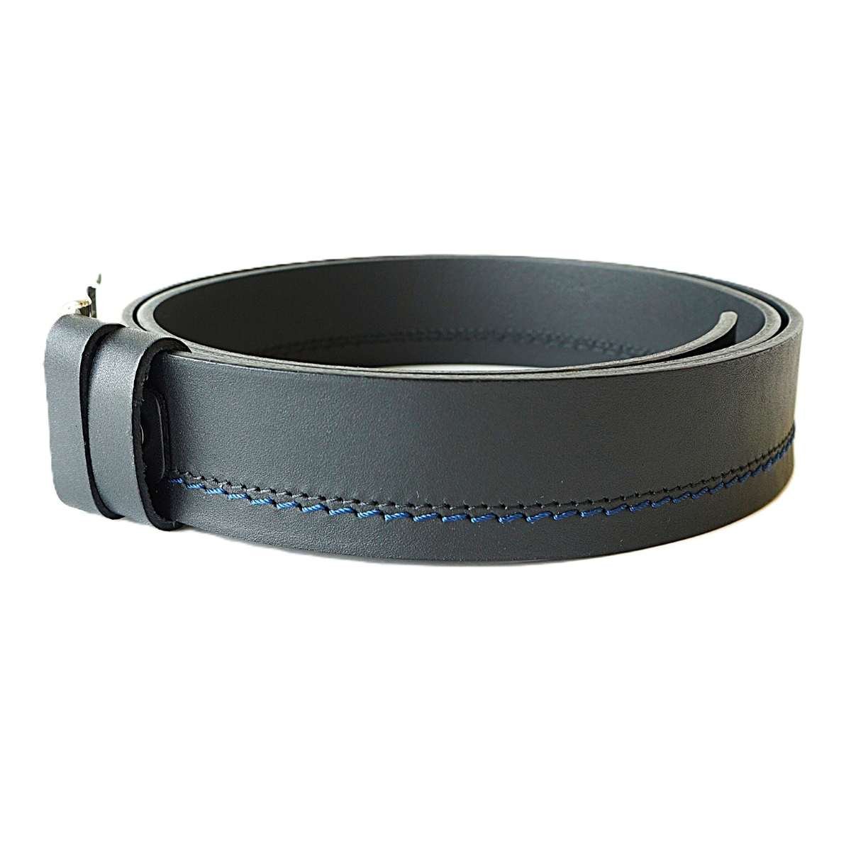 Black men's leather belt with blue contrast stitching, 4 cm wide – Noble Belts - leather texture