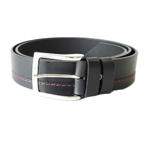 Black men's leather belt with red contrast stitching, 4 cm wide – Noble Belts