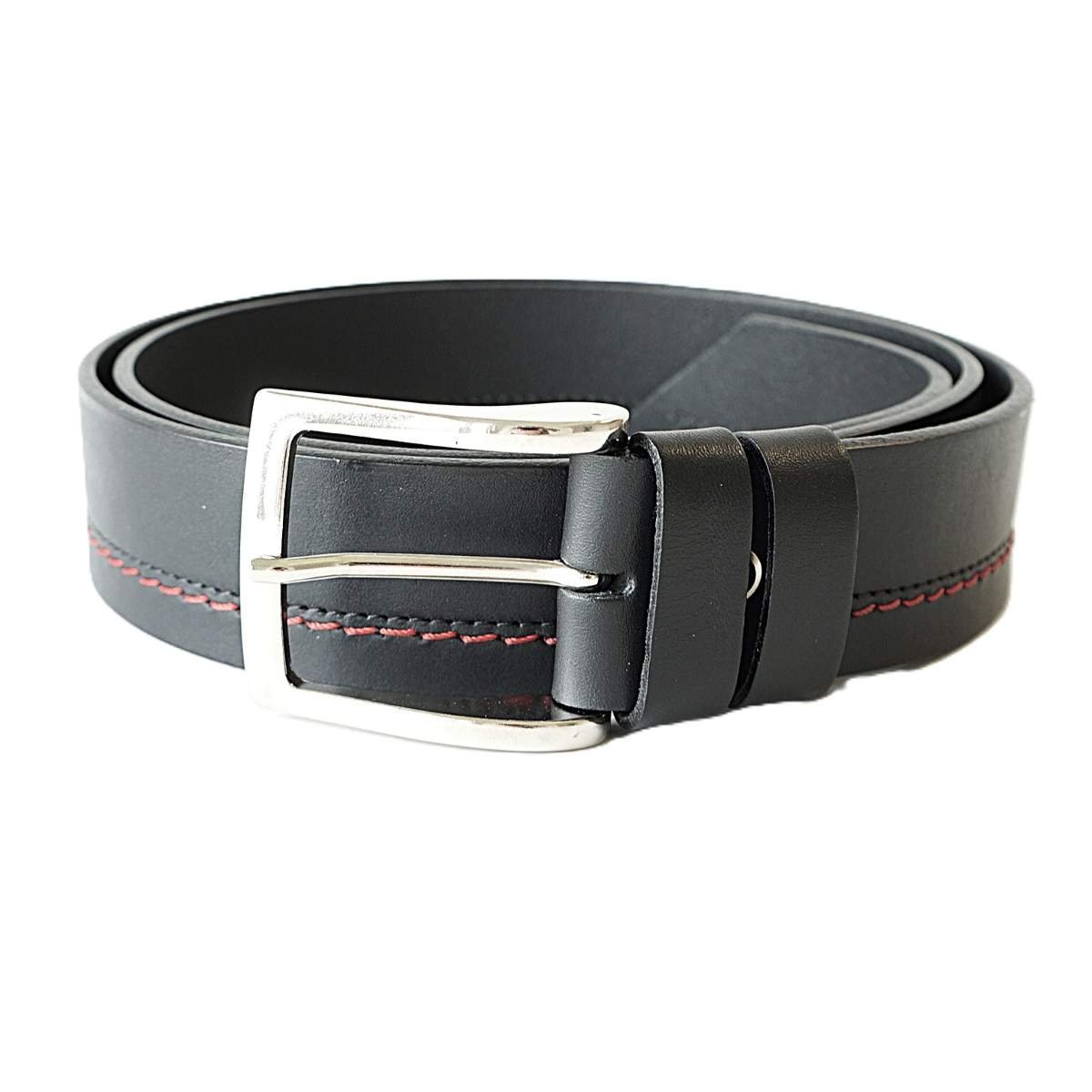 Black men's leather belt with red contrast stitching, 4 cm wide – Noble Belts
