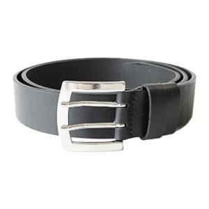 Black men's leather belt with double prong buckle, 4 cm wide - Noble Belts