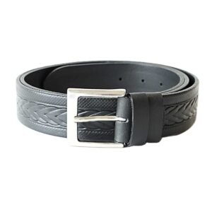Casual black men's leather belt with embossed pattern, 3.5 cm wide - Noble Belts