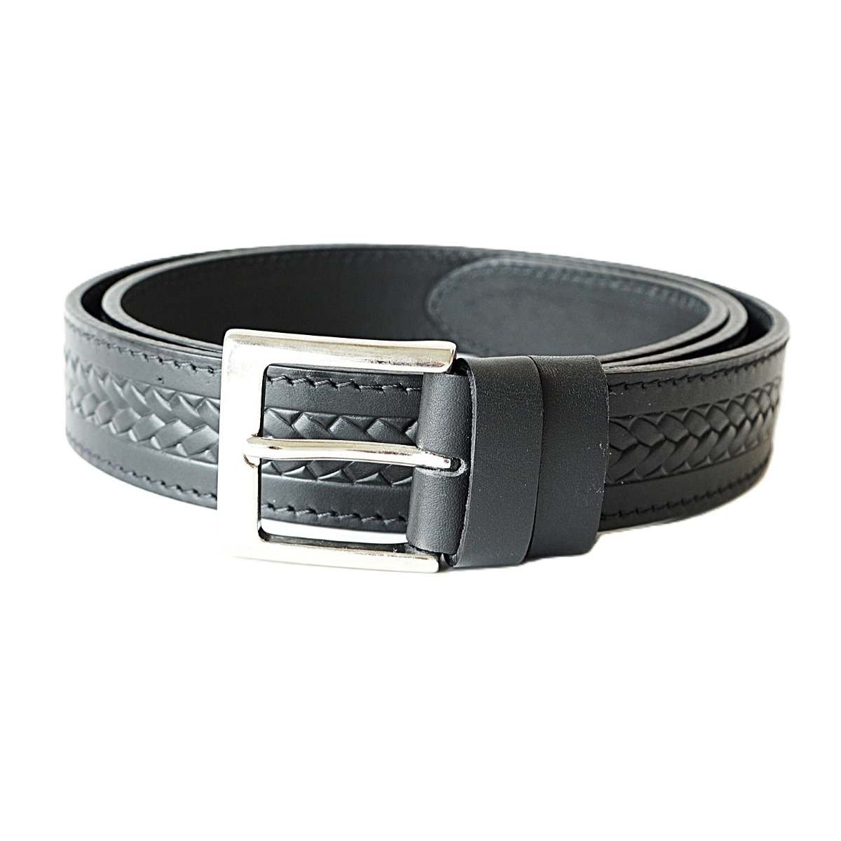 Casual black men's leather belt with embossed pattern, 3.5 cm wide - Noble Belts