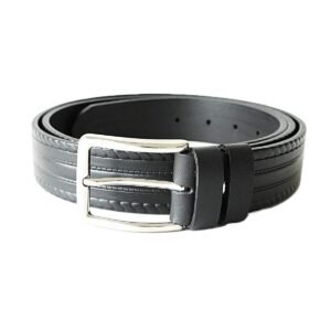 Casual black men's leather belt with embossed pattern, 3.5 cm wide - Noble Belts