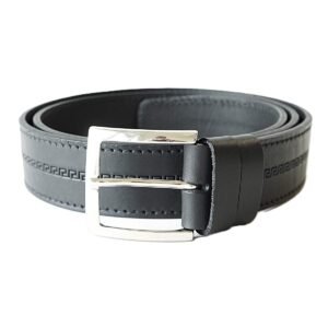 Stylish black men's leather belt with embossed pattern for jeans, 4 cm wide - Noble Belts
