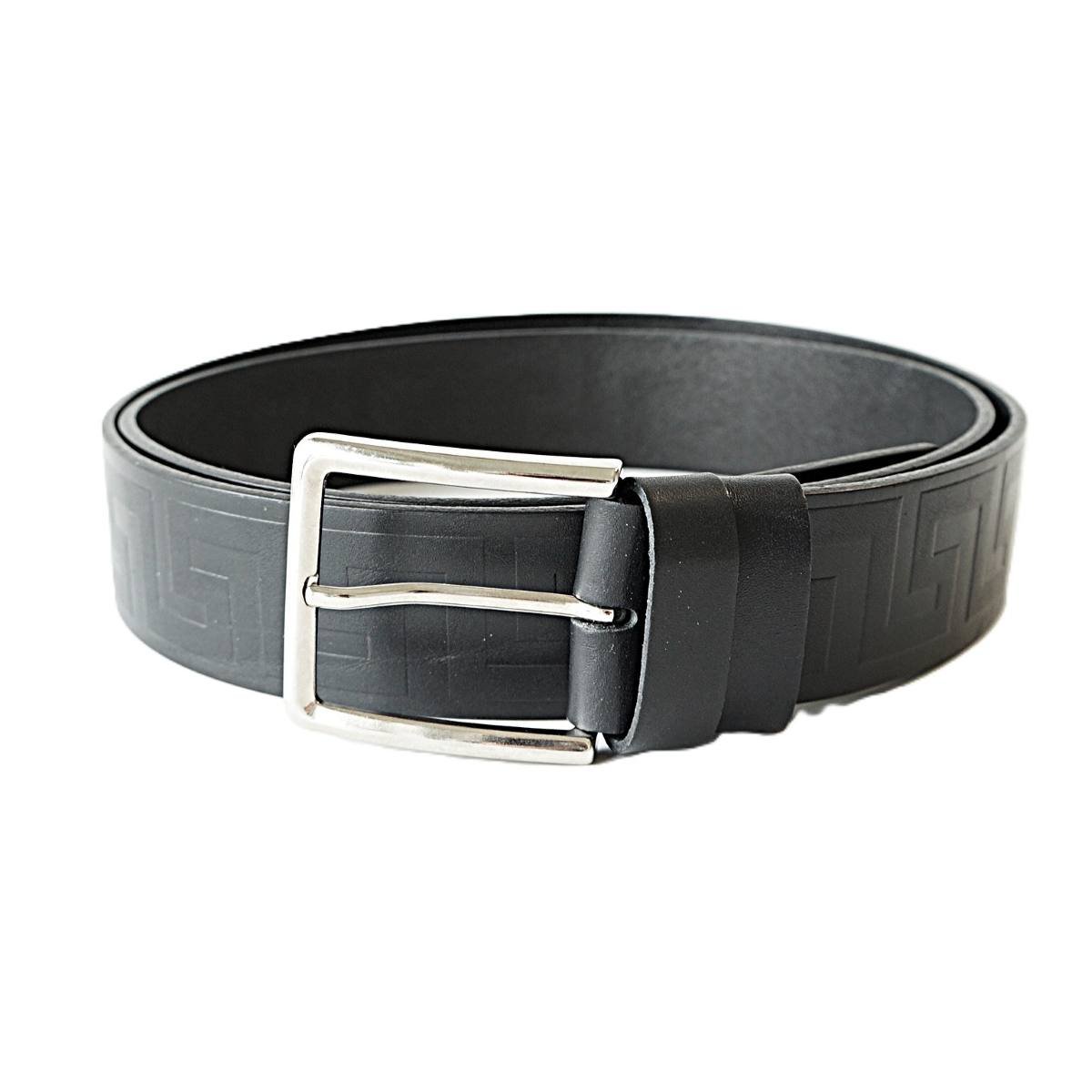 Stylish black men's leather belt with embossed pattern, 4 cm wide - Noble Belts