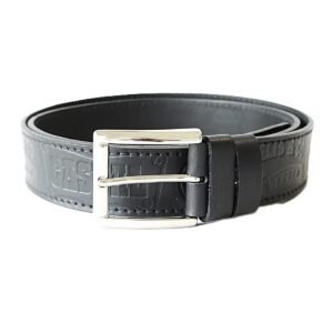 Stylish black men's leather belt with embossed pattern for jeans, 4 cm wide - Noble Belts