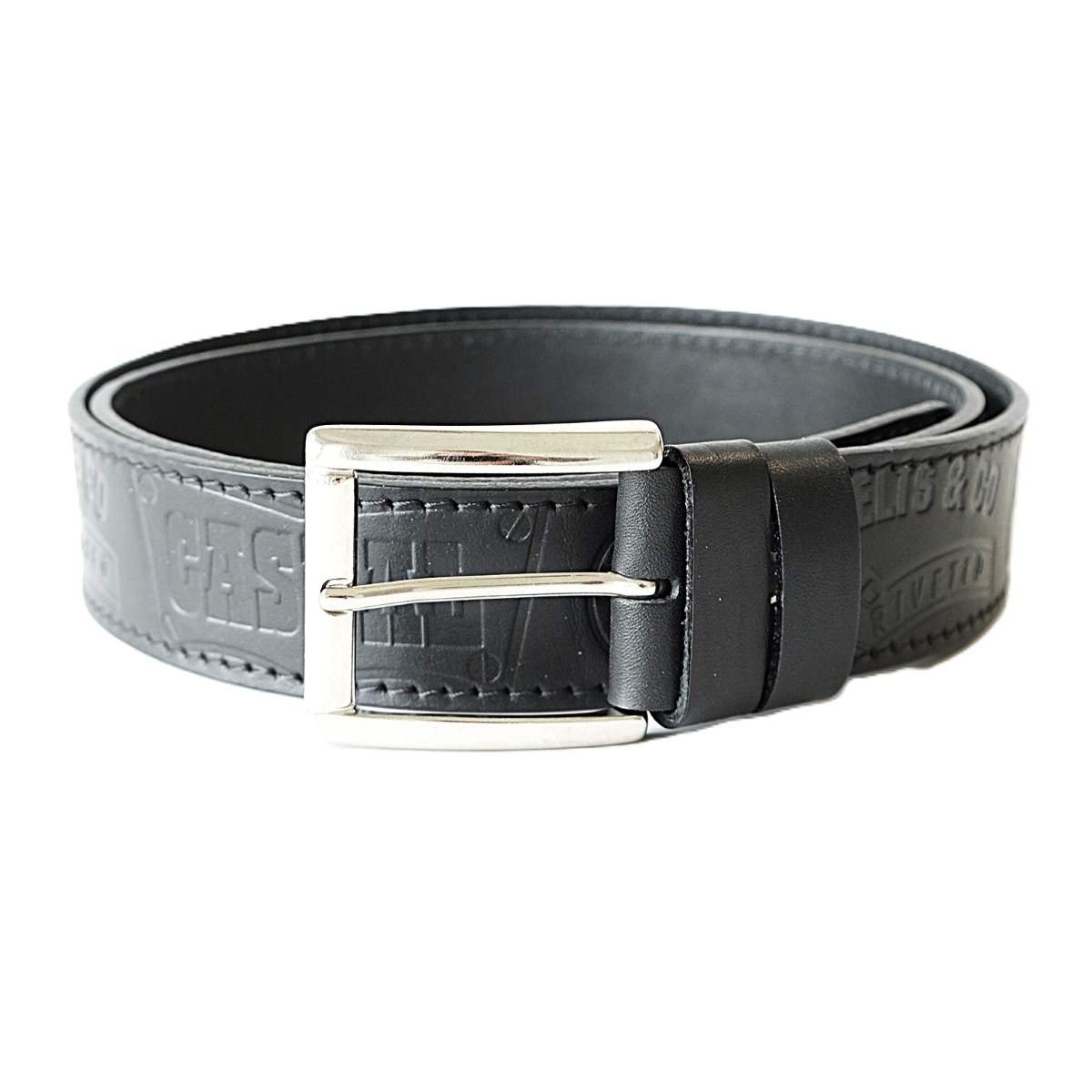 Stylish black men's leather belt with embossed pattern for jeans, 4 cm wide - Noble Belts