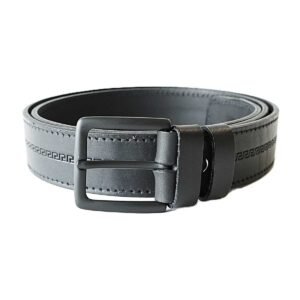 Stylish black men's leather belt with embossed pattern and black buckle, 4 cm wide - Noble Belts