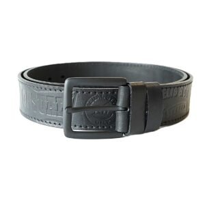 Exclusive black men's leather belt with embossed pattern and black buckle, 4 cm wide - Noble Belts