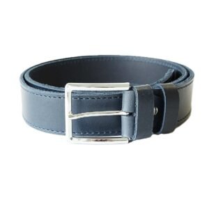 Dark blue men's leather belt with stitched edges for jeans, 4 cm wide - Noble Belts