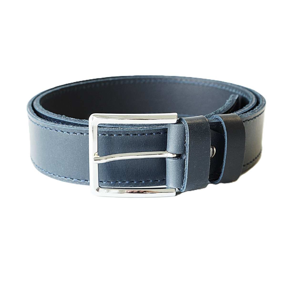 Dark blue men's leather belt with stitched edges for jeans, 4 cm wide - Noble Belts