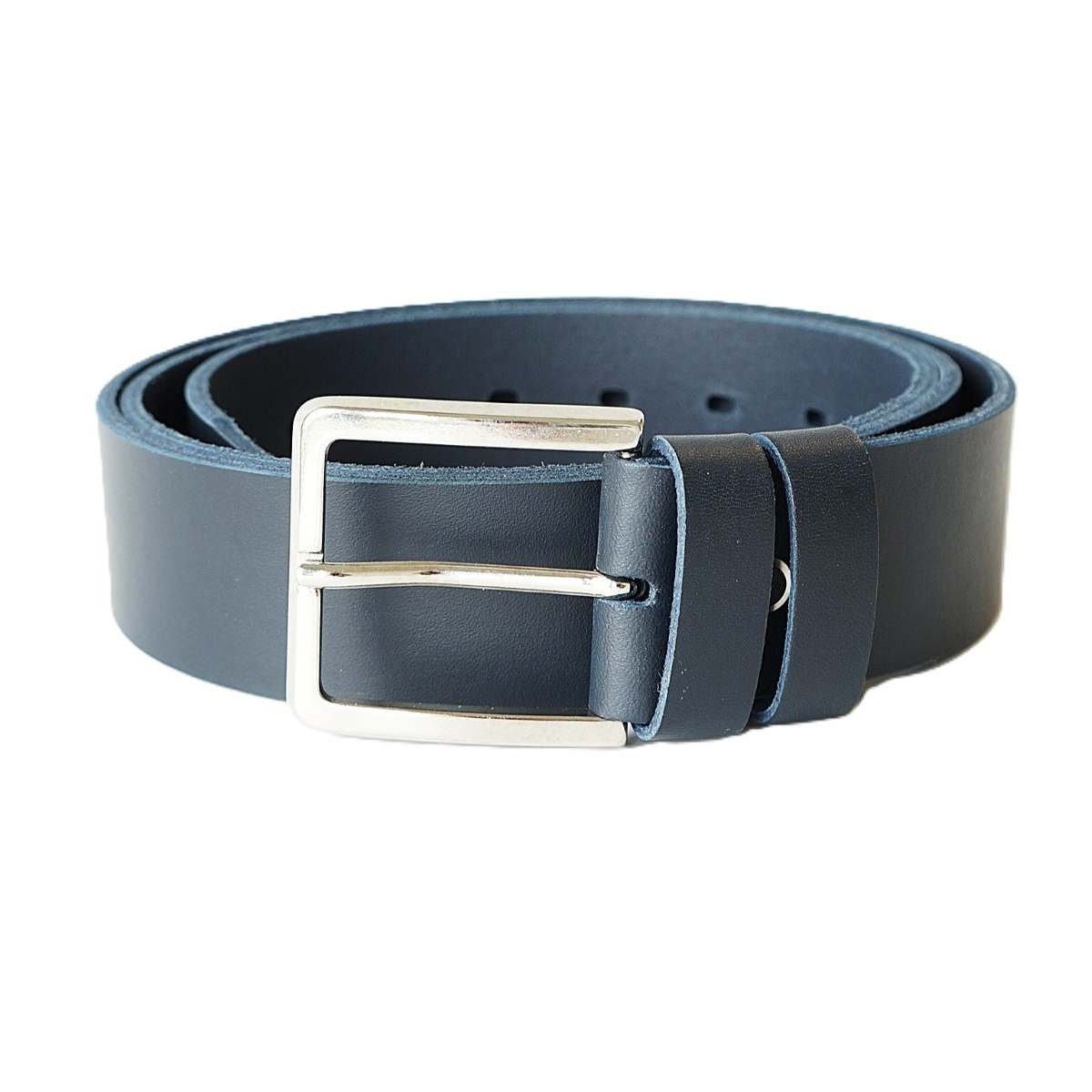 Dark blue men's leather belt for jeans, 4 cm wide - Noble Belts