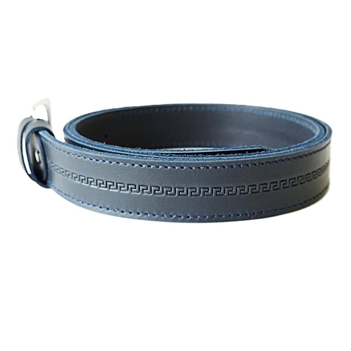 Dark blue men's leather belt with embossed pattern, 3.5 cm wide - Noble Belts - leather texture