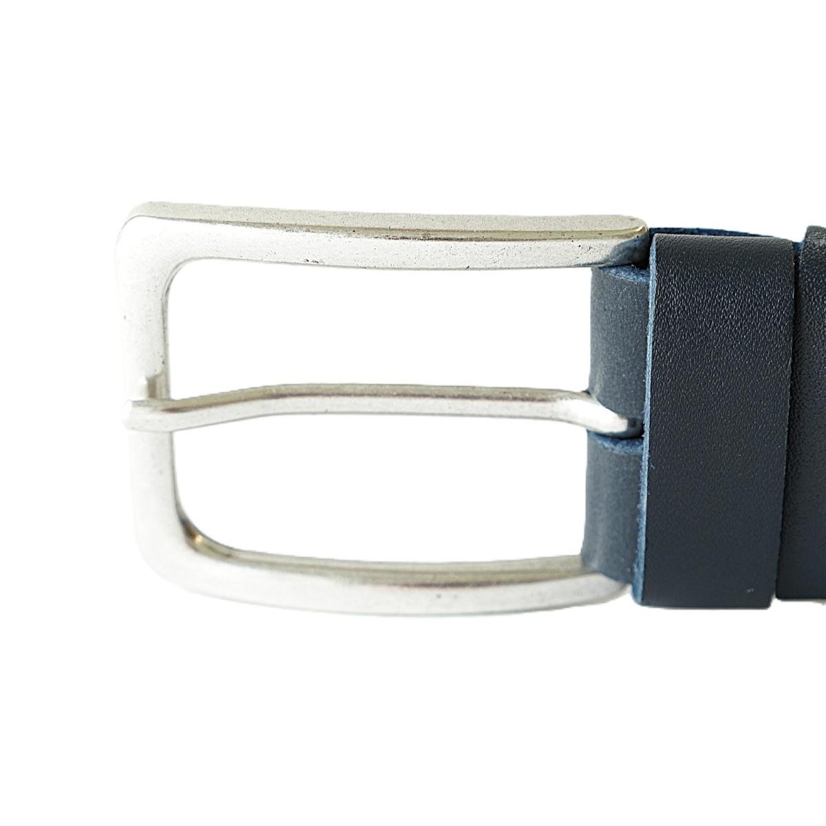 Dark blue men's leather belt with embossed pattern, 3.5 cm wide - Noble Belts - buckle