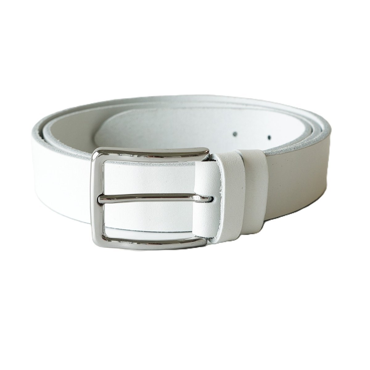 Elegant white leather belt for men and women, 3.5 cm wide - Noble Belts