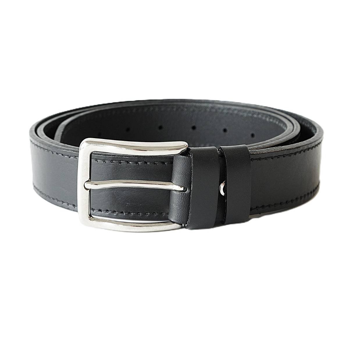 Extra long black men's leather belt with stitched edges, 3.5 cm wide, length up to 180 cm - Noble Belts
