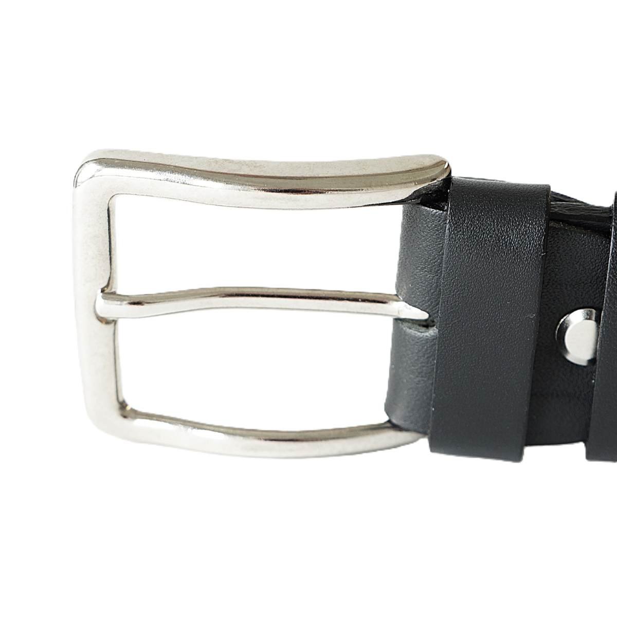 Extra long black men's leather belt with stitched edges, 3.5 cm wide, length up to 180 cm - Noble Belts - buckle