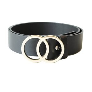 Black leather women's belt with elegant gold buckle, 4 cm wide - Noble Belts