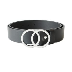 Black leather women's belt with elegant silver buckle, 4 cm wide - Noble Belts