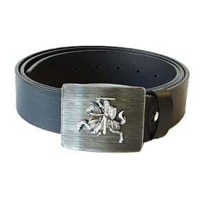 Exclusive black men's leather belt with Lithuanian Vytis buckle, 4 cm wide – Noble Belts