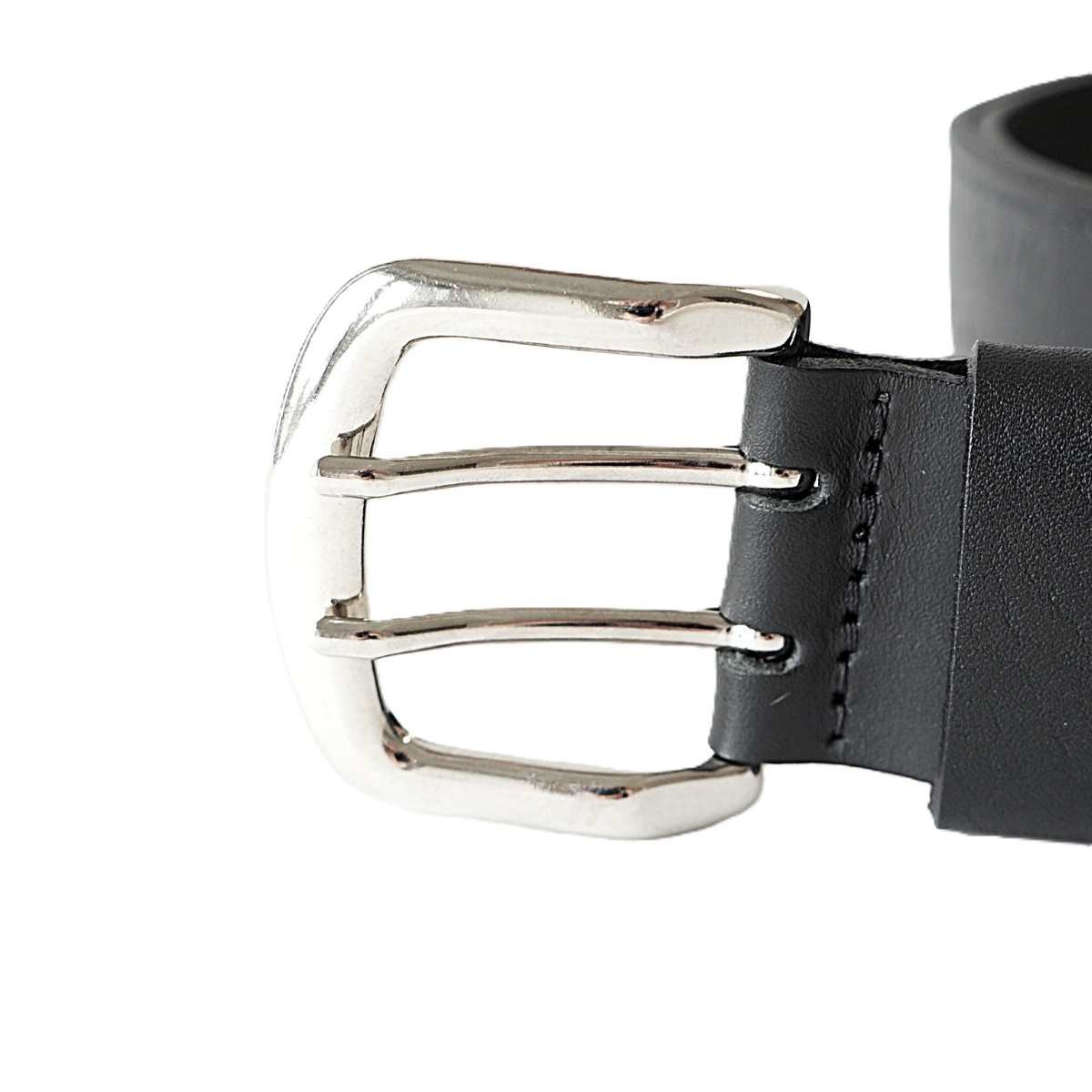 Black men's leather belt with embossed pattern and double prong buckle, 4cm wide - Noble Belts - buckle