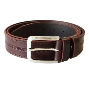 Brown cognac men's leather belt with embossed pattern, 3.5 cm wide - Noble Belts