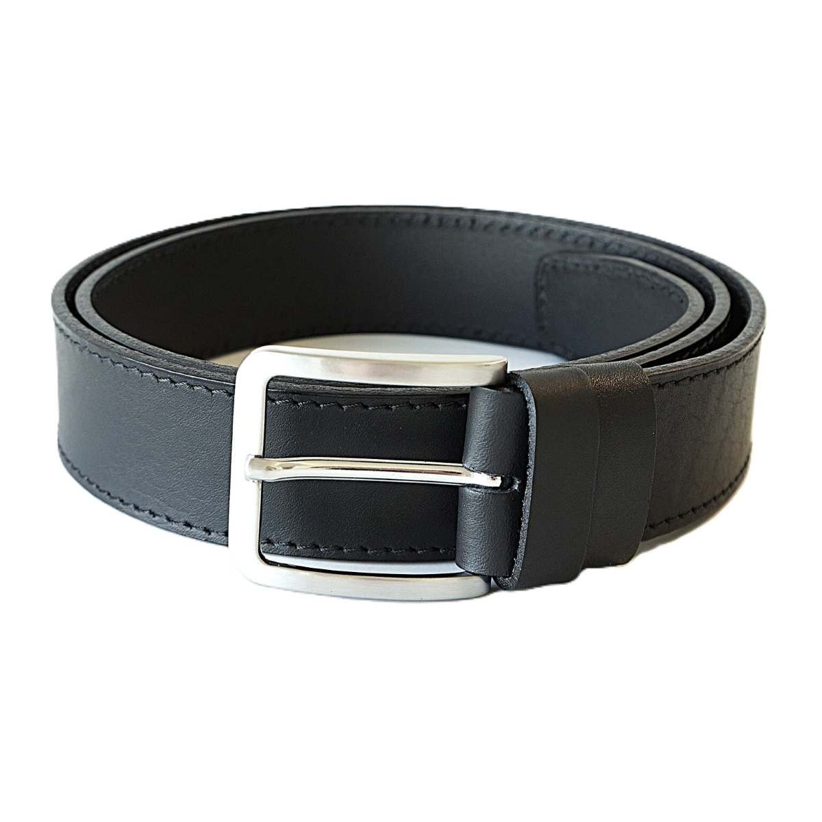 Classic black men's leather belt with stitched edges, 3.5 cm wide – Noble Belts