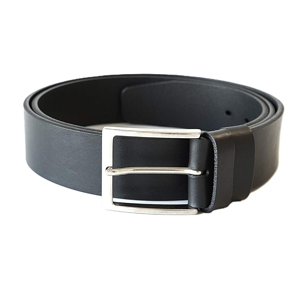 Classic black men's leather belt with silver buckle, 3,5 cm wide – Noble Belts