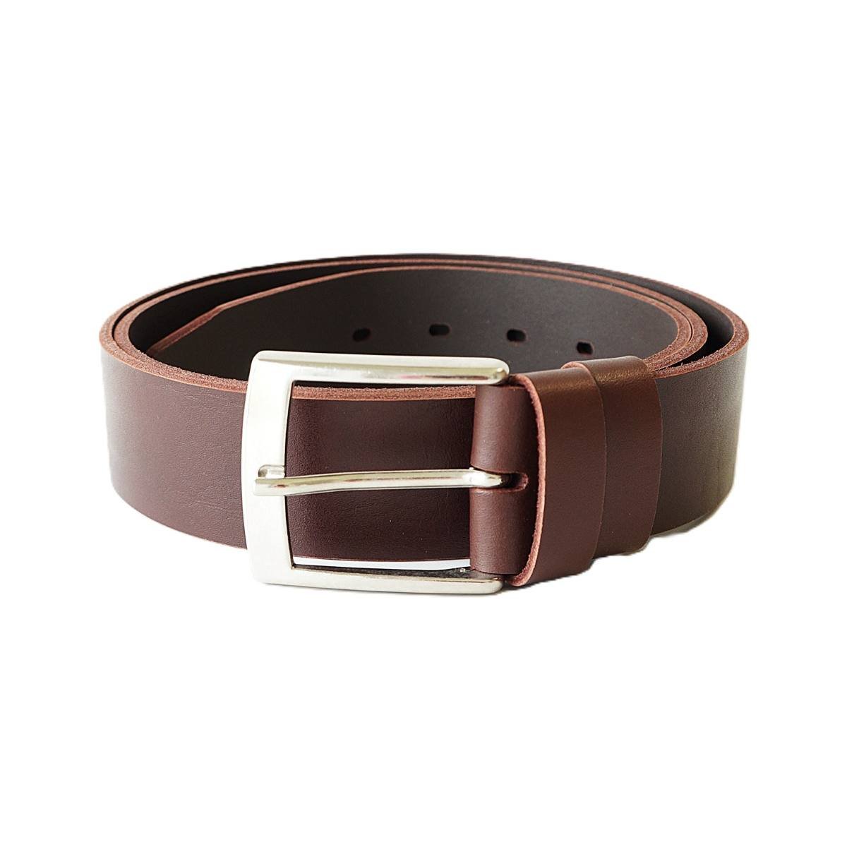 Classic brown men's leather belt with silver buckle, 4 cm wide – Noble Belts