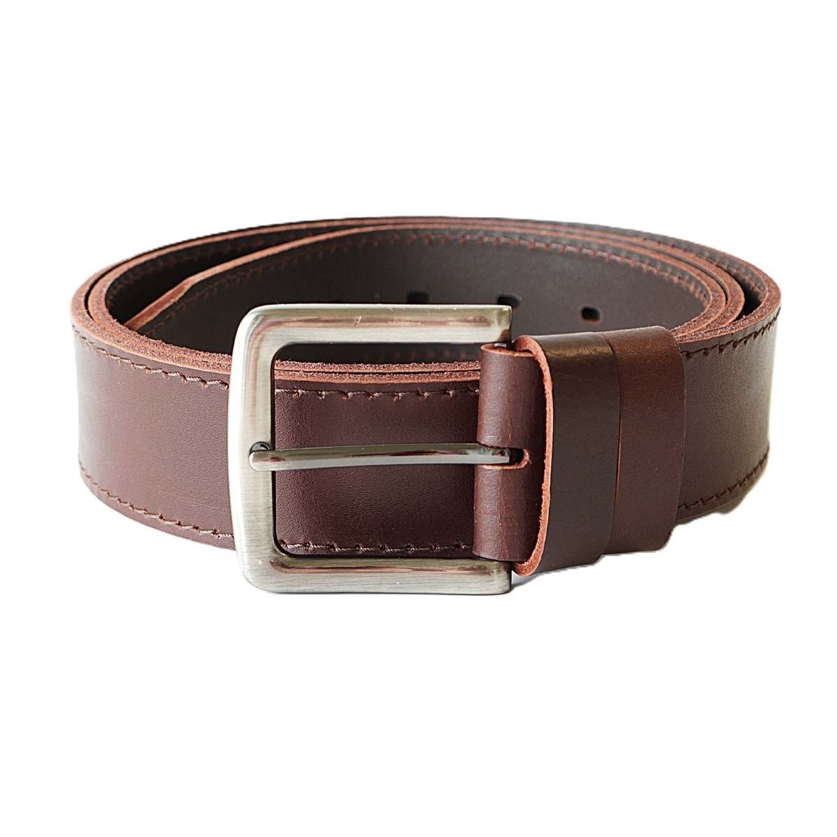 Classic brown men's leather belt with stitched edges, 4 cm wide – Noble Belts