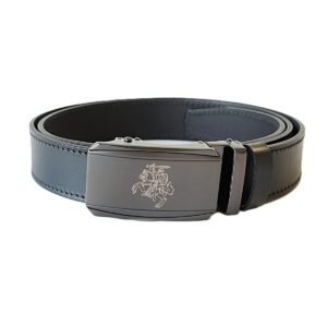 Exclusive black men's leather belt with automatic buckle decorated with Lithuanian Vytis, 3.5 cm wide – Noble Belts