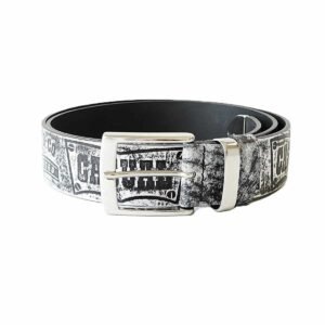 Exclusive black and white printed leather men's belt with silver buckle, width 4cm - Noble Belts
