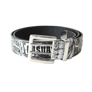 Exclusive black and white printed leather men's belt with double prong buckle, width 4cm - Noble Belts