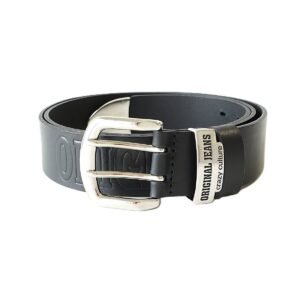 Black men's leather belt with double-prong buckle, 4 cm wide – Noble Belts