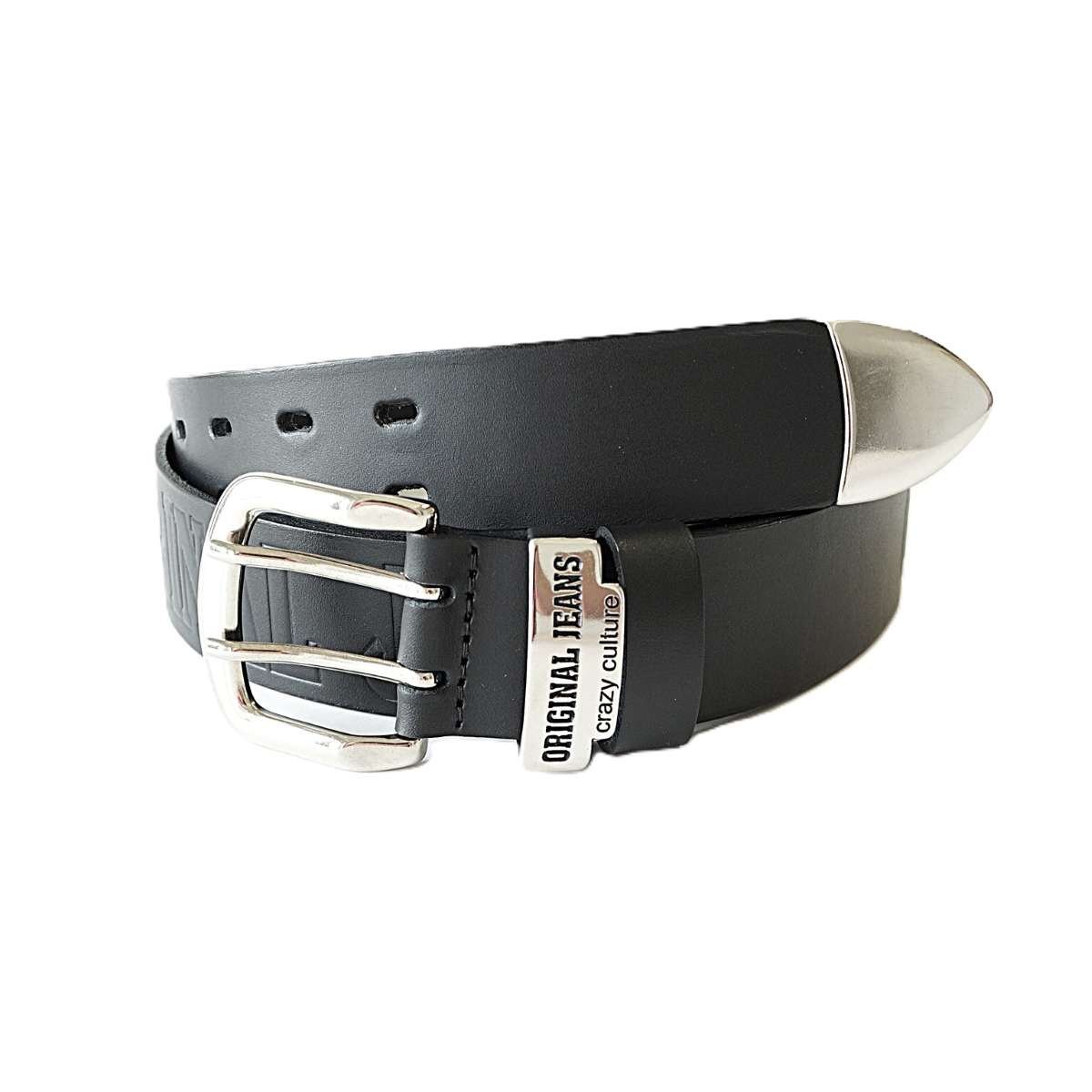 Black men's leather belt with double-prong buckle, 4 cm wide – Noble Belts - buckle and ending